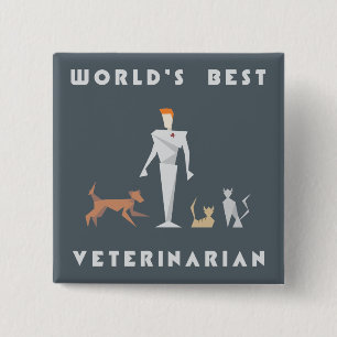Badge Carré 5 Cm Meilleur Vétérinaire du monde géométrique