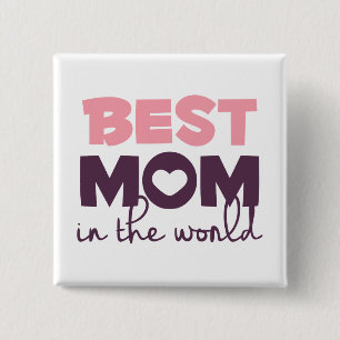 Badge Carré 5 Cm Meilleure maman dans le monde Fête des Mères Bouto
