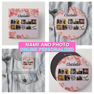 Badge Carré 5 Cm Meilleure Maman Floral Script Rose Collage Photo