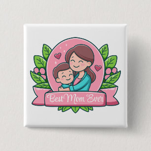 Badge Carré 5 Cm Meilleure Maman Jamais, Maman Et Enfant, Personnal