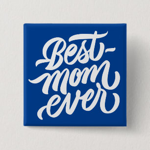 Badge Carré 5 Cm Meilleure maman jamais manuscrite Script bleu mari