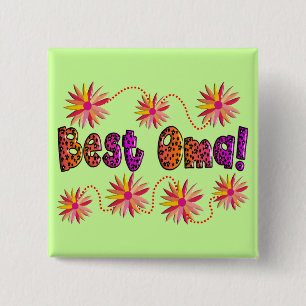 BADGE CARRÉ 5 CM MEILLEURS FLEURS ORANGES ROSE OMA