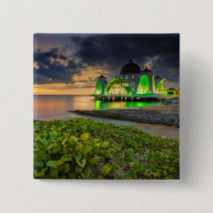 Badge Carré 5 Cm Melaka pendant le coucher du soleil Masjid Selat