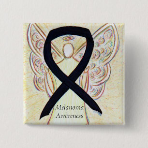 Badge Carré 5 Cm Melanoma Sensibilisation Ruban Angel Personnalisé