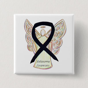 Badge Carré 5 Cm Melanoma Sensibilisation Ruban Angel Personnalisé