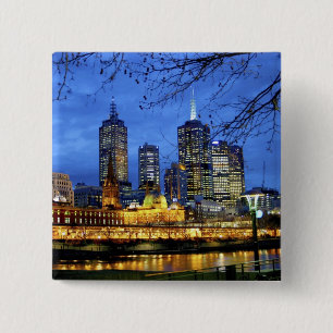 Badge Carré 5 Cm Melbourne, Australie. Une vue nocturne sur