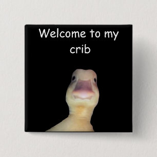 Badge Carré 5 Cm Mème de canard drôle – “Bienvenue dans mon antre”