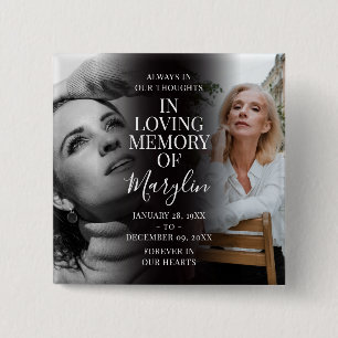 Badge Carré 5 Cm Mémorial funéraire élégant avec photo avant et apr