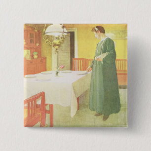 Badge Carré 5 Cm Ménage d'école, scène de salle à manger, pub. 