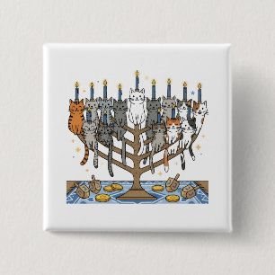Badge Carré 5 Cm Menorah drôle de Hanukkah pour chats de Meowzel