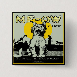 Badge Carré 5 Cm Meow Cat Art - Vintage