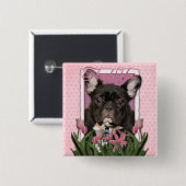 Badge Carré 5 Cm Merci - bouledogue français - Teal (Devant & derrière)