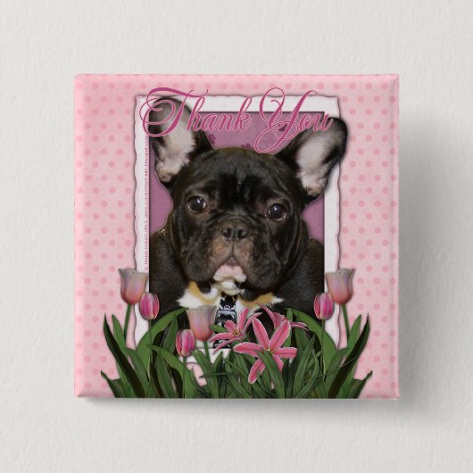 Badge Carré 5 Cm Merci - bouledogue français - Teal (Devant)