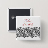 Badge Carré 5 Cm MÈRE de la dentelle V03 de damassé de noir de (Devant & derrière)