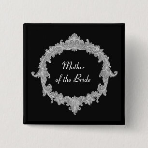 Badge Carré 5 Cm MÈRE du cru V12 de noir d'argent de JEUNE MARIÉE