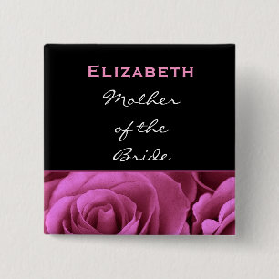 Badge Carré 5 Cm Mère du nom de coutume de roses de rose de noir de
