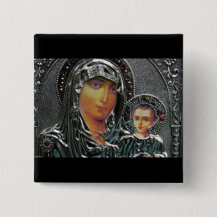 Badge Carré 5 Cm Mère Marie et bébé Jésus
