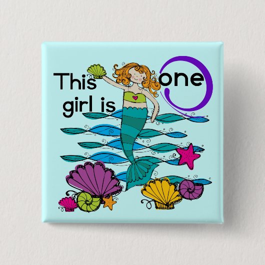 Badge Carré 5 Cm Mermaid 1er Anniversaire Tshirts et cadeaux (Devant)