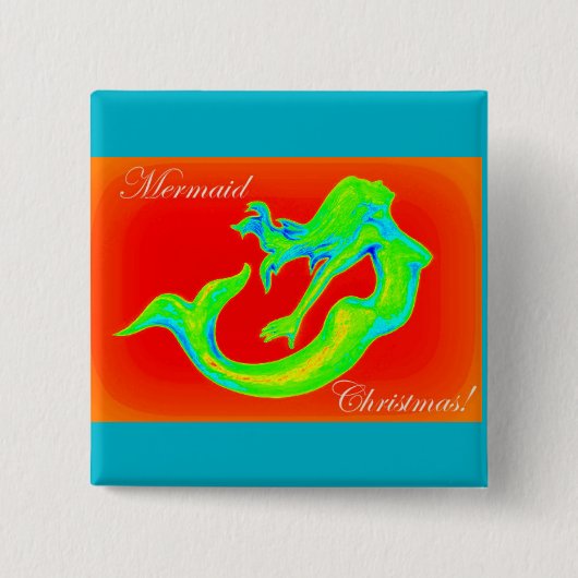 Badge Carré 5 Cm mermaid, bouton noël (Devant)