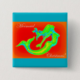Badge Carré 5 Cm mermaid, bouton noël