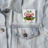 Badge Carré 5 Cm Merry Christmas, Colorful design, (En situation)