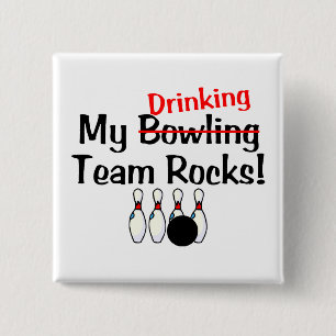 Badge Carré 5 Cm Mes roches d'équipe de bowling (boire)