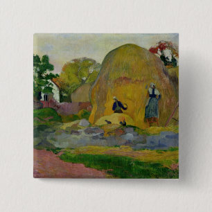 Badge Carré 5 Cm Meules de foin jaunes de Paul Gauguin , ou