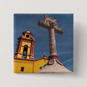 Badge Carré 5 Cm Mexique, Bernal. Vue de l'Iglesia de San Sebastian