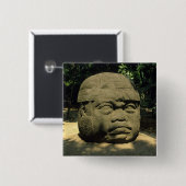 Badge Carré 5 Cm Mexique, Villahermosa, chef Olmèque géant, La Vent (Devant & derrière)