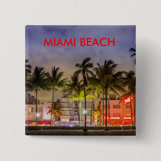 BADGE CARRÉ 5 CM MIAMI BEACH LA FLORIDE (Devant)