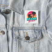 Badge Carré 5 Cm Miami Beach Travel Vintage (En situation)