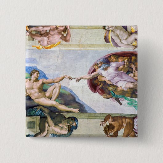 Badge Carré 5 Cm Michelangelo - Création d'Adam, Chapelle Sixtine (Devant)