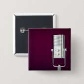 Badge Carré 5 Cm Microphone argenté (Devant & derrière)