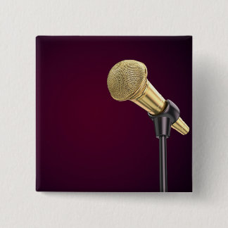 Badge Carré 5 Cm Microphone audio d'or