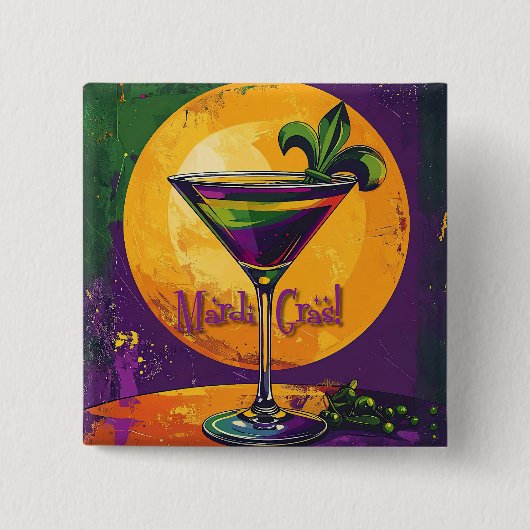Badge Carré 5 Cm Mid Century Mardi Gras Sunset Fleur De Lis Martini (Devant)