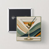 Badge Carré 5 Cm Mid Century Modern Martini Cocktail Heure (Devant & derrière)