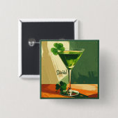 Badge Carré 5 Cm Mid Century Modern Shamrock Martini Sláinte!  (Devant & derrière)