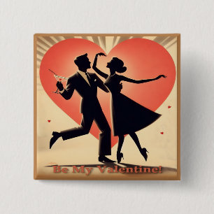 Badge Carré 5 Cm Mid Century Valentine Dancing Couple avec Martini