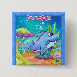 Badge Carré 5 Cm mignon dauphin de dessin animé sur un bouton