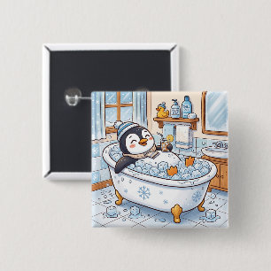 Badge Carré 5 Cm Mignon dessin animé de manchot heureux prenant un