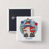 Badge Carré 5 Cm mignon juillet Quatrième barbecue gnome cookie ajo (Devant & derrière)