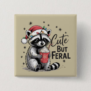 Badge Carré 5 Cm Mignon mais sauvage Noël Raton laveur Mignon Anima