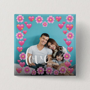 Badge Carré 5 Cm Mignonne COEUR T'AIME MÈRE Fête des Mères Photo