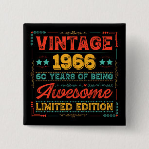 Badge Carré 5 Cm Millésime 1966 Fabriqué en 1966 60e Anniversaire 6