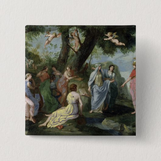 Badge Carré 5 Cm Minerva avec les Muses (Devant)