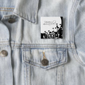 Badge Carré 5 Cm Miracle de récupération, noir et blanc (En situation)