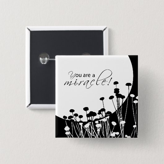 Badge Carré 5 Cm Miracle de récupération, noir et blanc (Devant & derrière)