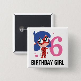 Badge Carré 5 Cm Miraculous Ladybug Chibi fille d'anniversaire