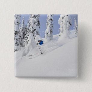 Badge Carré 5 Cm Mistie Fortin skie dans la poudreuse