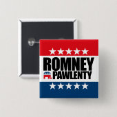 Badge Carré 5 Cm Mitt Romney Tim Pawlenty 2012 (Devant & derrière)
